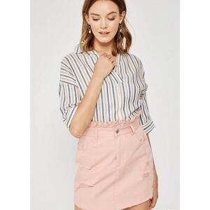 HAYDEN LOS ANGELES Womens Denim Skirt Pink Distressed Paperbag Waist Large